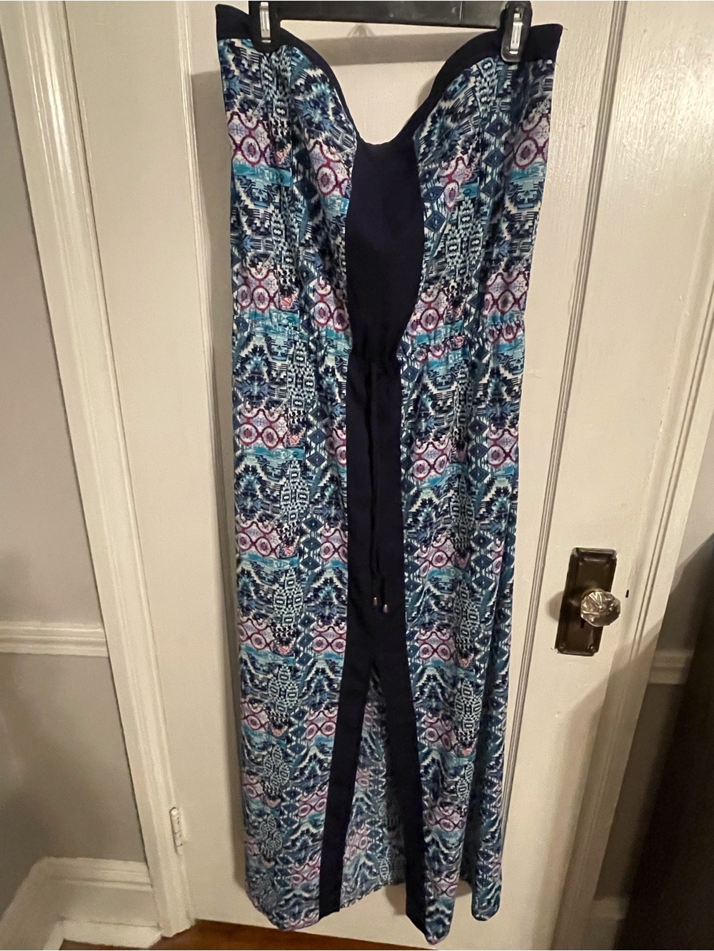 Xhilaration Blue Teal Patterned Strapless Maxi
